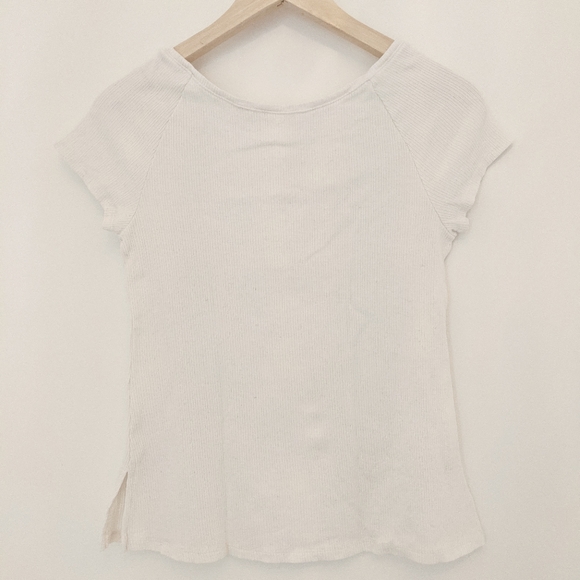 H&M Off-White Ribbed Short Sleeve Basic T-Shirt - Picture 4 of 6